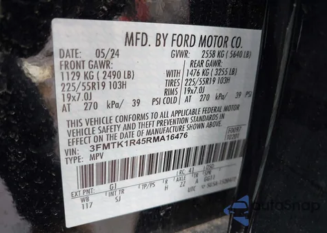 2024 Ford Mustang Mach-E Select z USA, uszkodzony, nr VIN 3FMTK1R45RMA16476